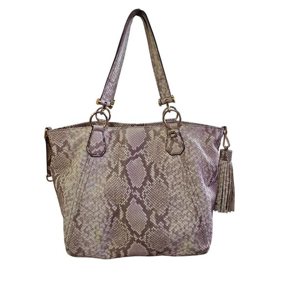 Michael Kors Snakeskin Tote Bag With Gold Hardware & Tassel Accent READ - Picture 2 of 16